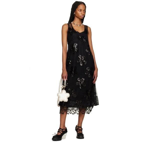 Simone Rocha Black Sheer Sequin Scoop Neck Slip Dress Floral Flower 8 NEW - Picture 11 of 11